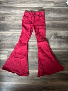 Shyanne Deep Red High-Waist Flared Jeans